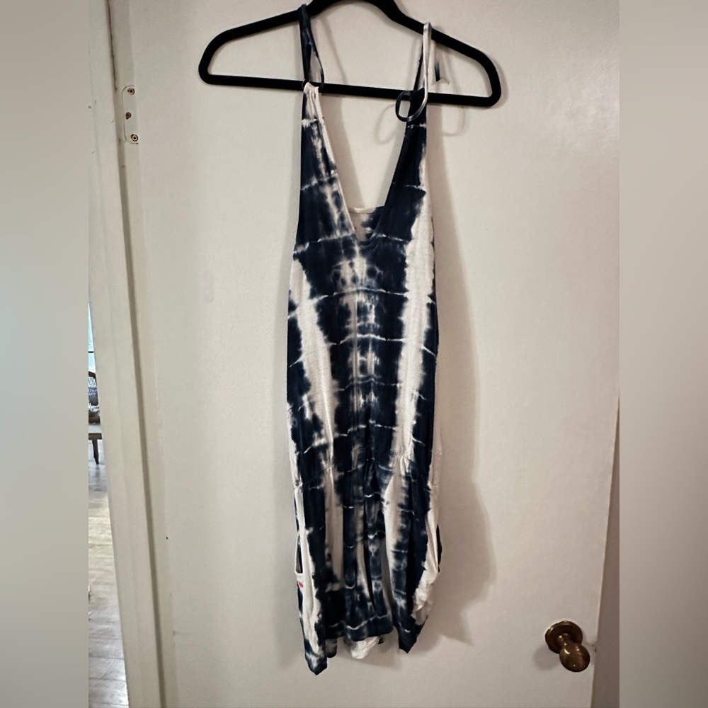 Pink Lotus Tie-Dye Navy and White Romper XS